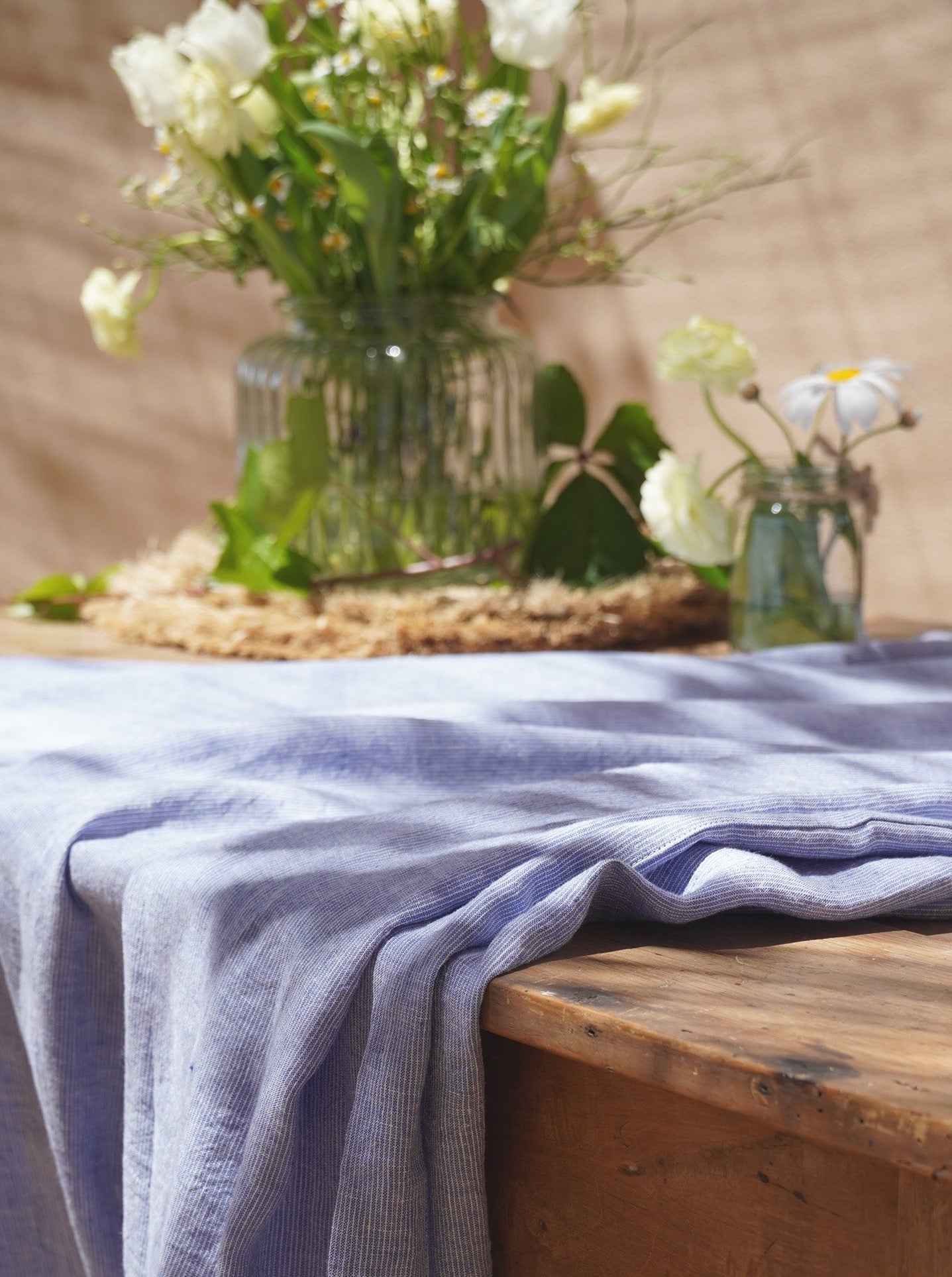 Linen Tablecloth blue stripes Mallorca